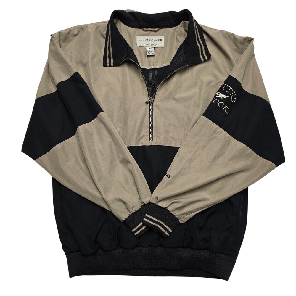 Cutter & Buck ClimaGuard Windbreaker Quarter Zip Pullover Tan Black Mens S